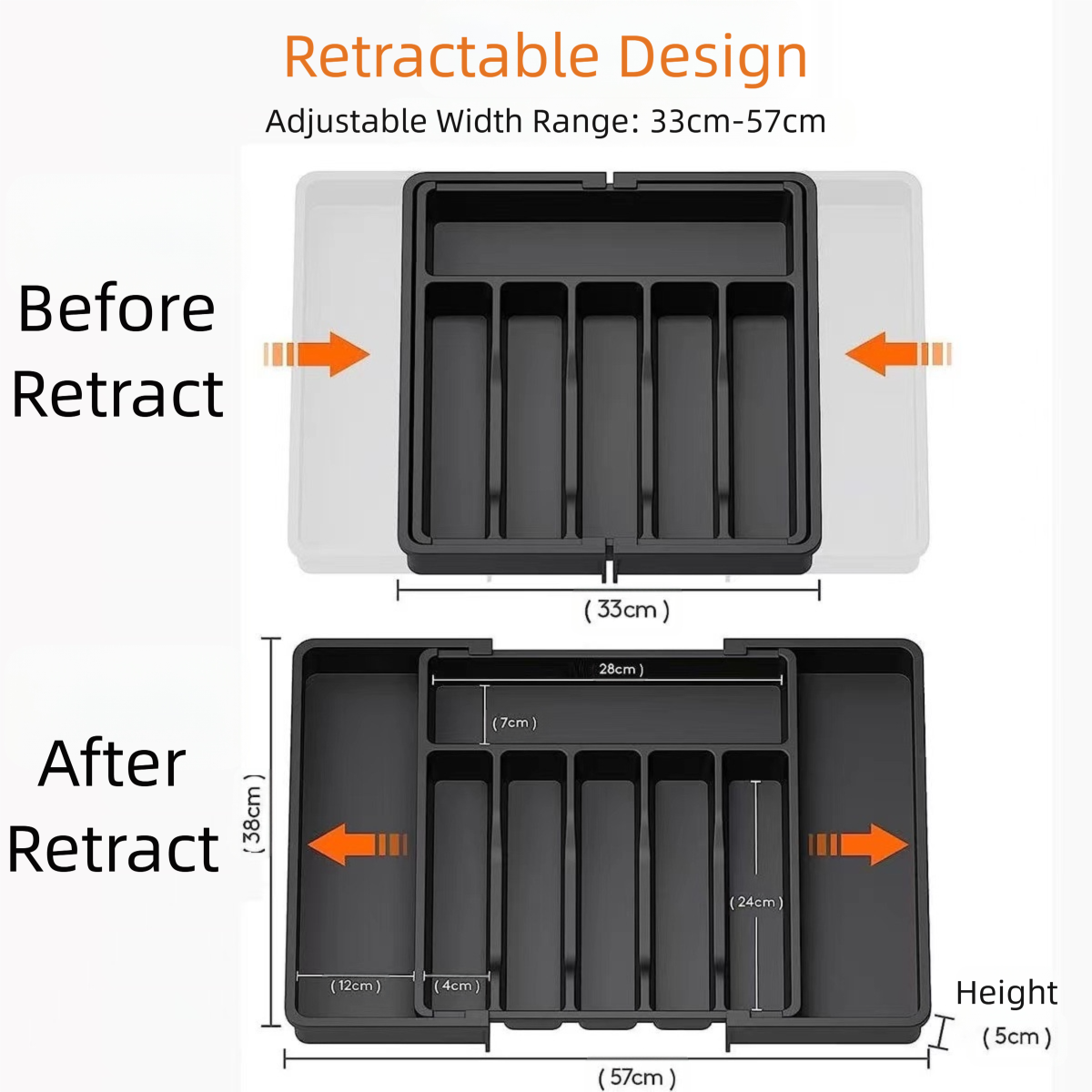 Grey Adjustable Cutlery Tray (33-57cm)