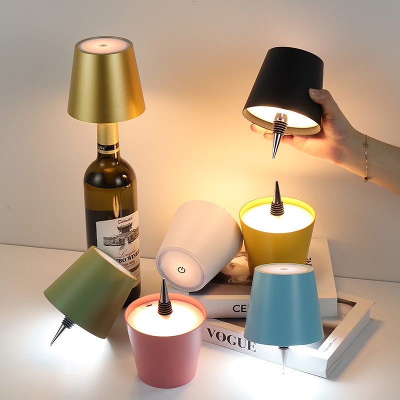 Gold Cordless Tri-Color Wine Bottle LED Lamp