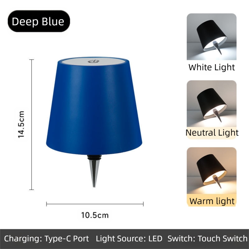 Deep-Blue Cordless Tri-Color Wine Bottle LED Lamp