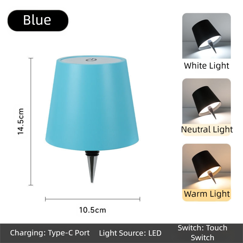 Blue Cordless Tri-Color Wine Bottle LED Lamp