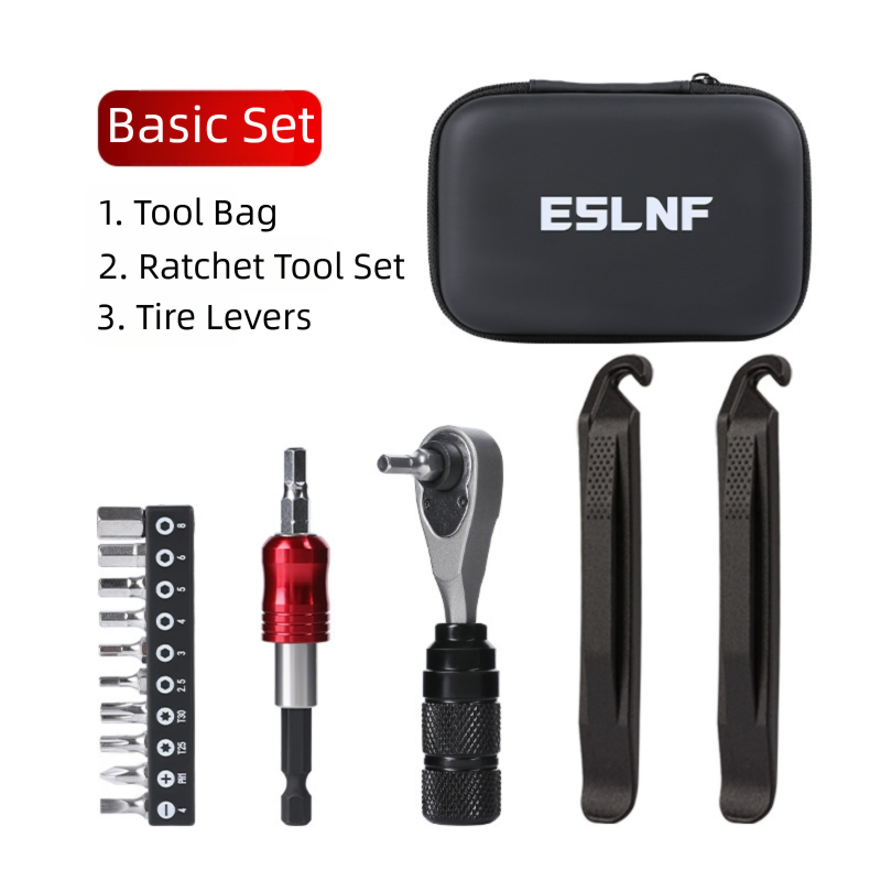 Compact Bicycle Ratchet Tool Kit - Bidirectional Wrench,Magnetic Bits &amp; Tire Levers