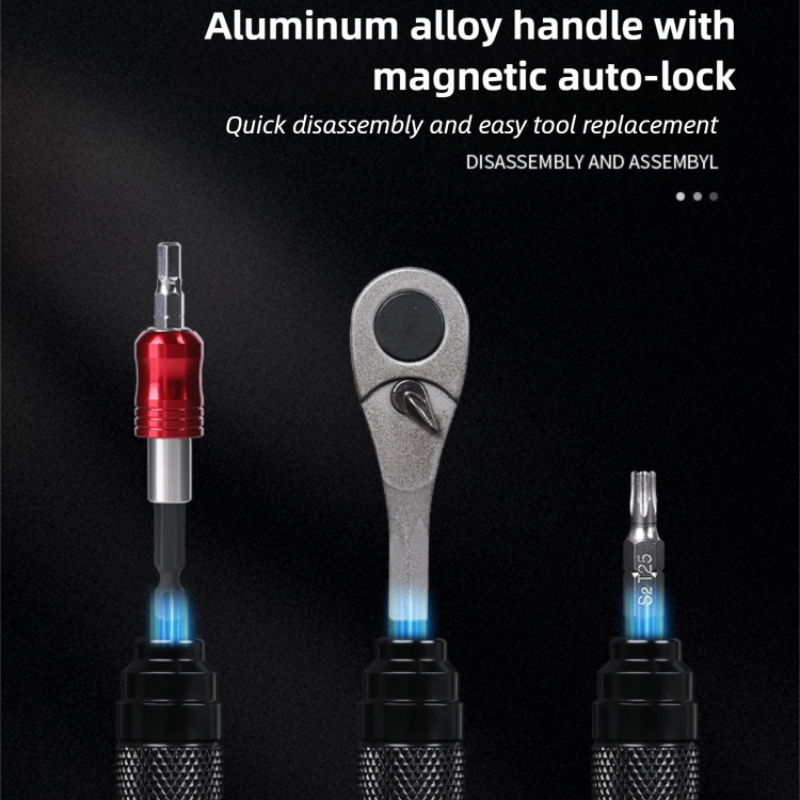 Compact Bicycle Ratchet Tool Kit - Bidirectional Wrench,Magnetic Bits & Tire Levers