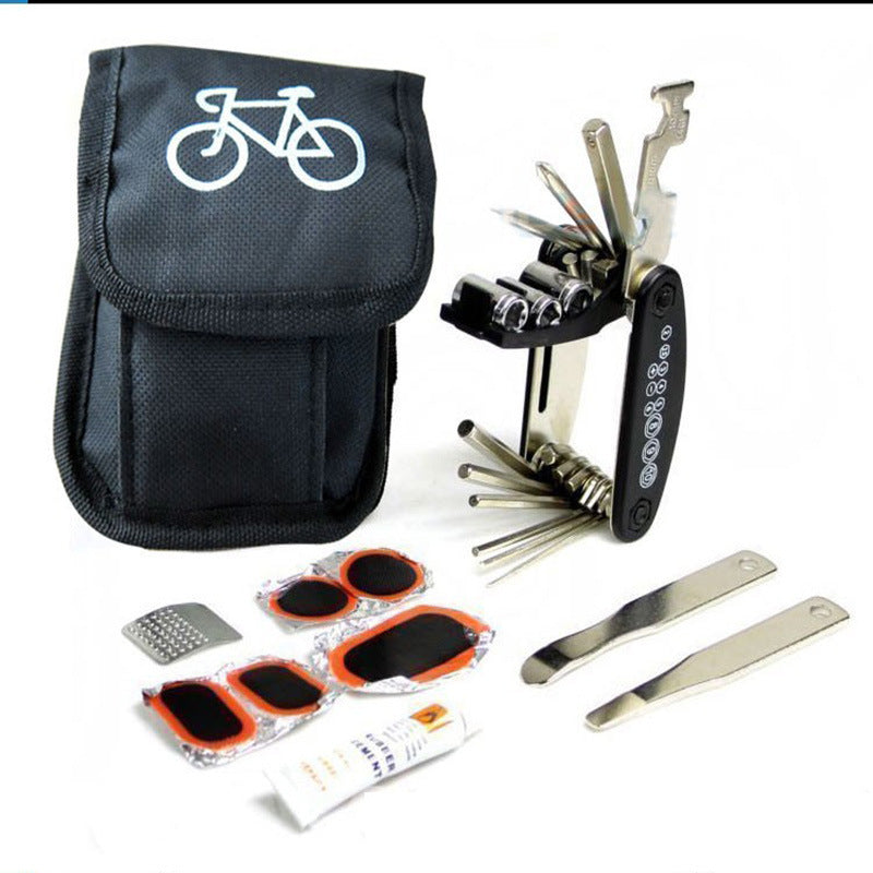 16-in-1 bicycle repair tool kit - multi-tool, tire patch, tire lever &amp; file