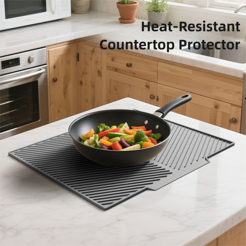 2PC Grey Multi-Use Drain Mat (43x33 cm) – Non-Slip Heat Protection for Dish Drying & Prep