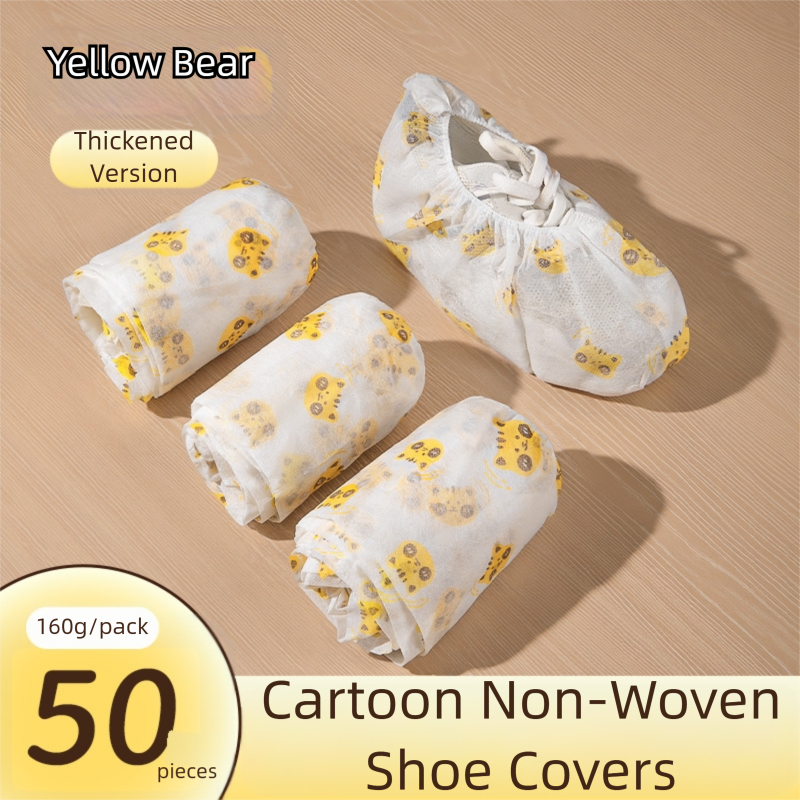 50 Pieces Thickened Non-Woven Disposable Shoe Covers (Yellow Bear) – Universal Fit (EU Size 34-45) for Guests &amp; Floor Protection