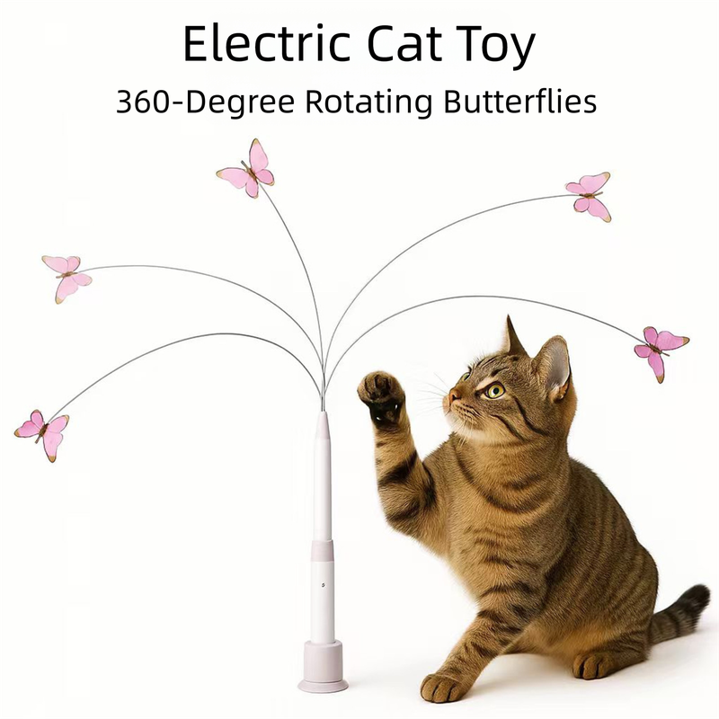 Automatic Interactive Butterfly Cat Toy – Electric Rotating Wand with 60CM Steel Wire, Suction Base &amp; 2 Smart Modes for Kitten Enrichment