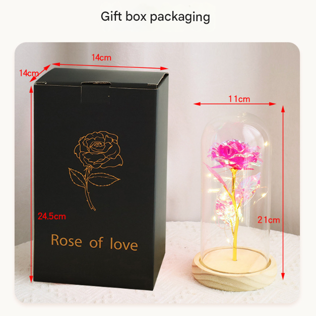 Red Rose LED Light – Black Clover Plastic Base,Battery Powered Flower Dome for Décor & Gifting