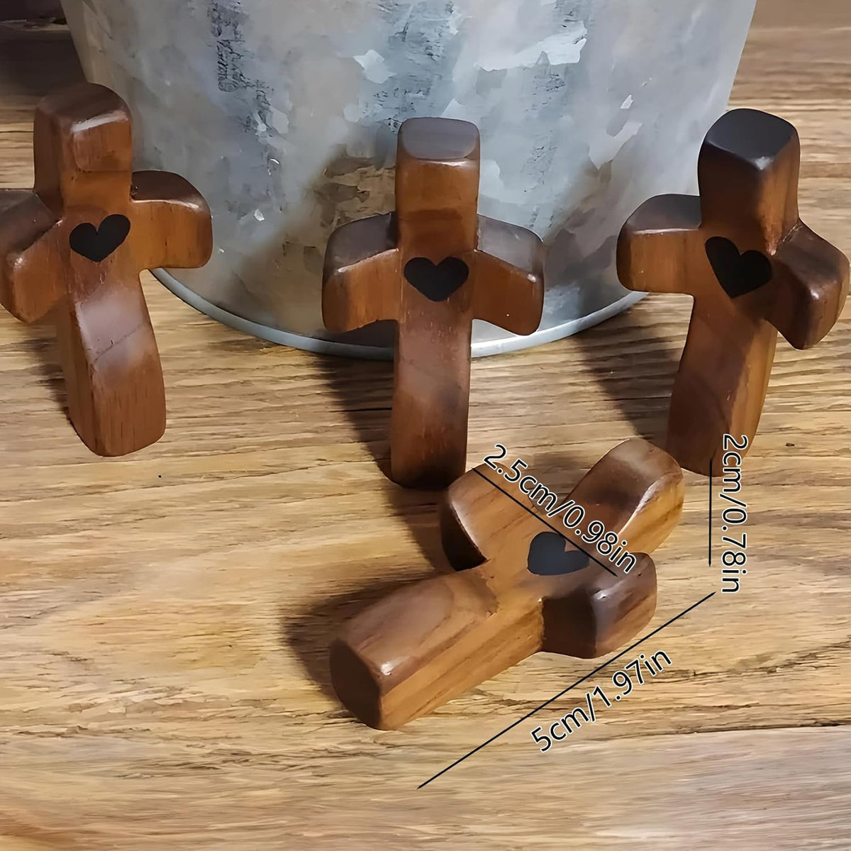 Set of 5 White Peachwood Heart Cross – Multi-functional Spiritual Symbols for Home and Office, Religious, Ornaments Mini