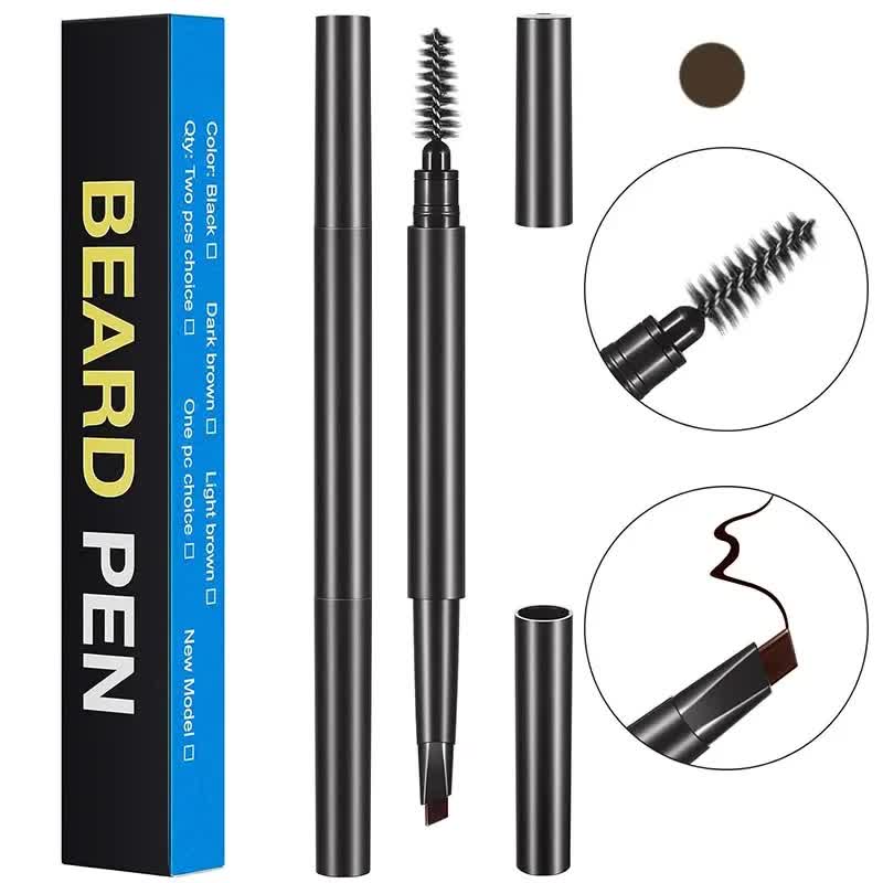 4-Pack Dark Brown Beard Filler Pen for Men - Waterproof, Precision Tip and Brush for Covering Beard and Hairline