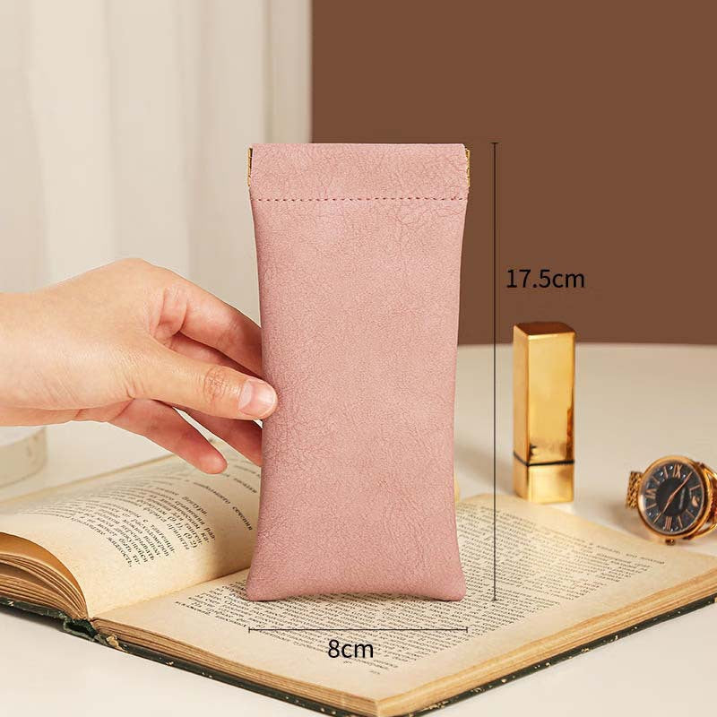 3-Pieces PU Pink Leather Glasses Pouch(18 * 8 CM) – Water Resistant, Soft Lining, Snap Closure, Universal Storage
