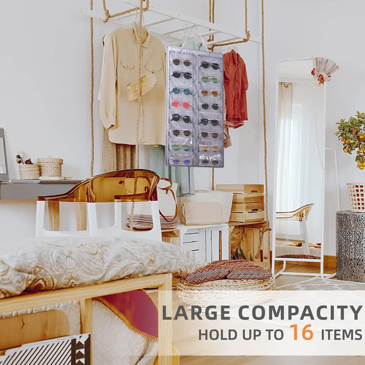 16 Slot Black Felt Hanging Sunglass Organizer(40 * 80 CM) – Foldable Wall Mount Eyewear Storage Rack