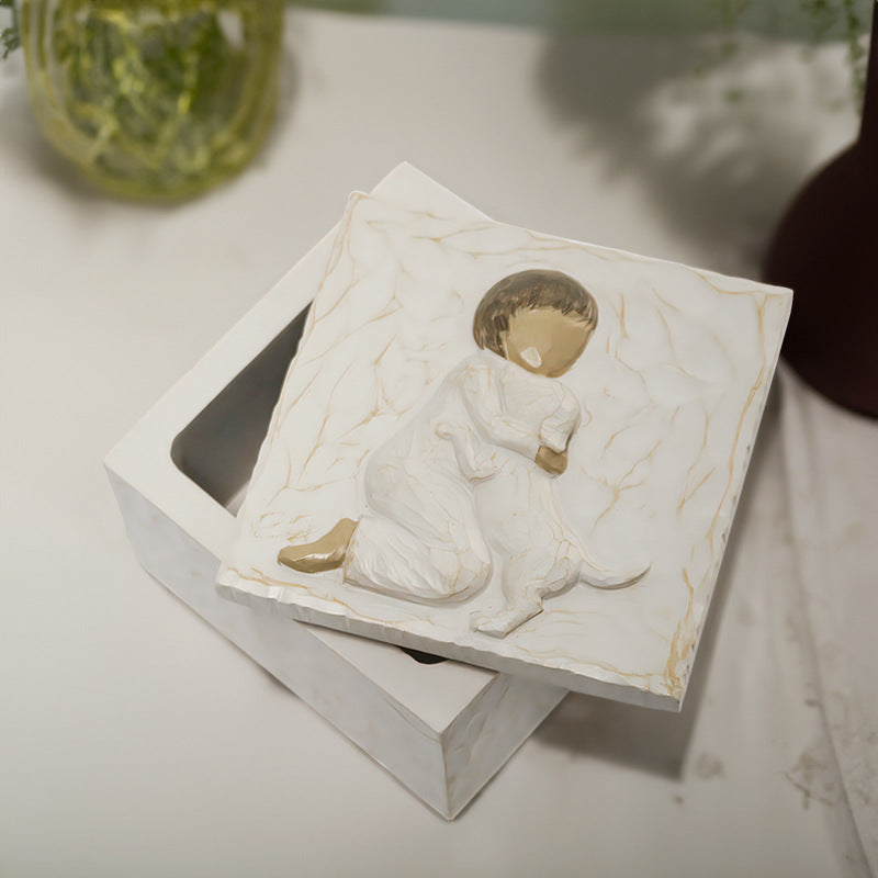 Resin Pet Urn Keepsake Box(8.5*8.5*5.3CM) – Child Hugging Dog Cremation Memorial