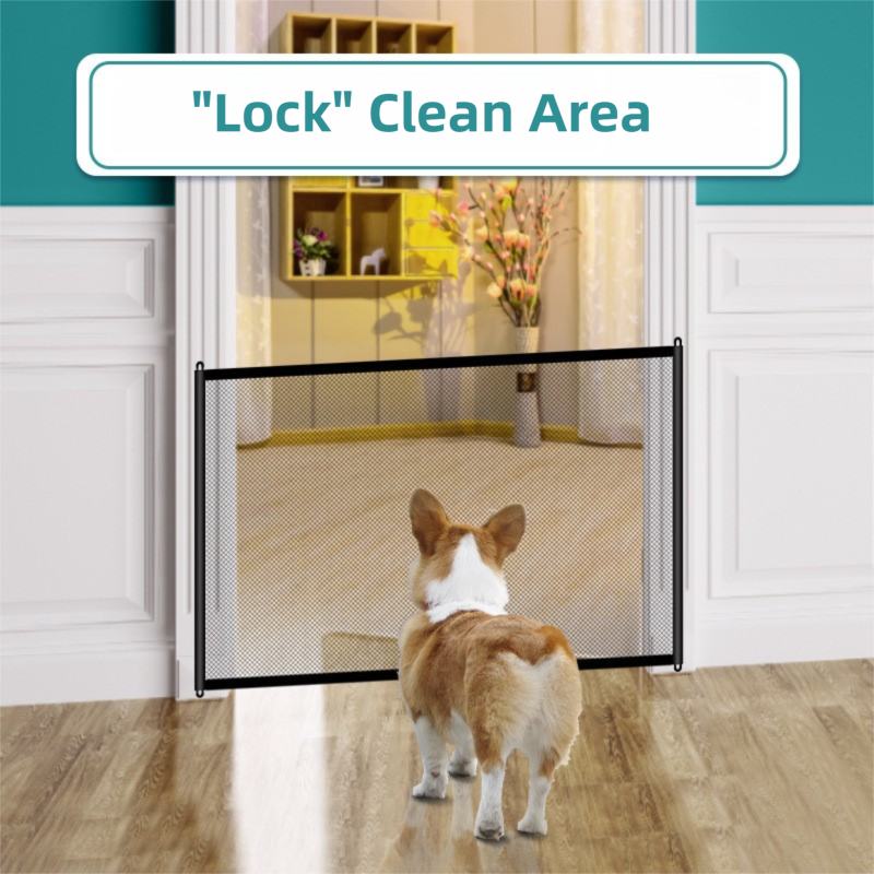 2-Pack Extra Wide Black No-Drill Pet Safety Barrier(180x72cm) With Hooks  - Portable Mesh Dog Gate for Doorways, Stairs and Hallways,  Easy Installation and Wall-Friendly