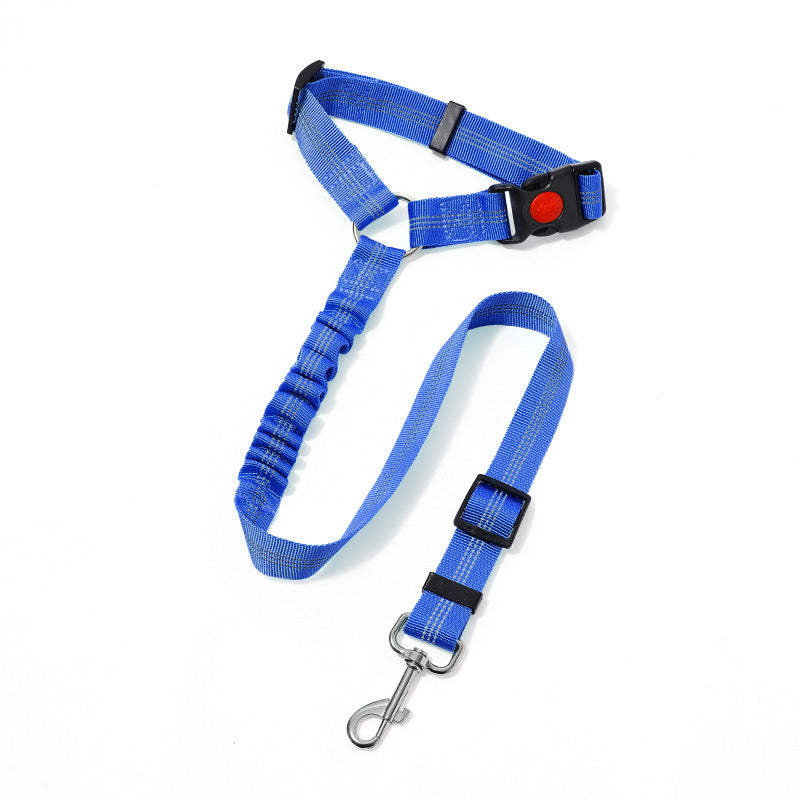 2PC Blue Adjustable Dog Car Safety Seat Belt Leash - Anti-Shock Bungee Headrest Restraint with Reflective Stitching &amp; 316 Stainless Steel Clip