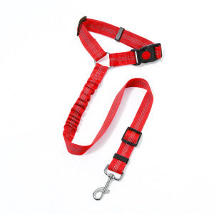2PC Red Adjustable Dog Car Safety Seat Belt Leash - Anti-Shock Bungee Headrest Restraint with Reflective Stitching &amp; 316 Stainless Steel Clip