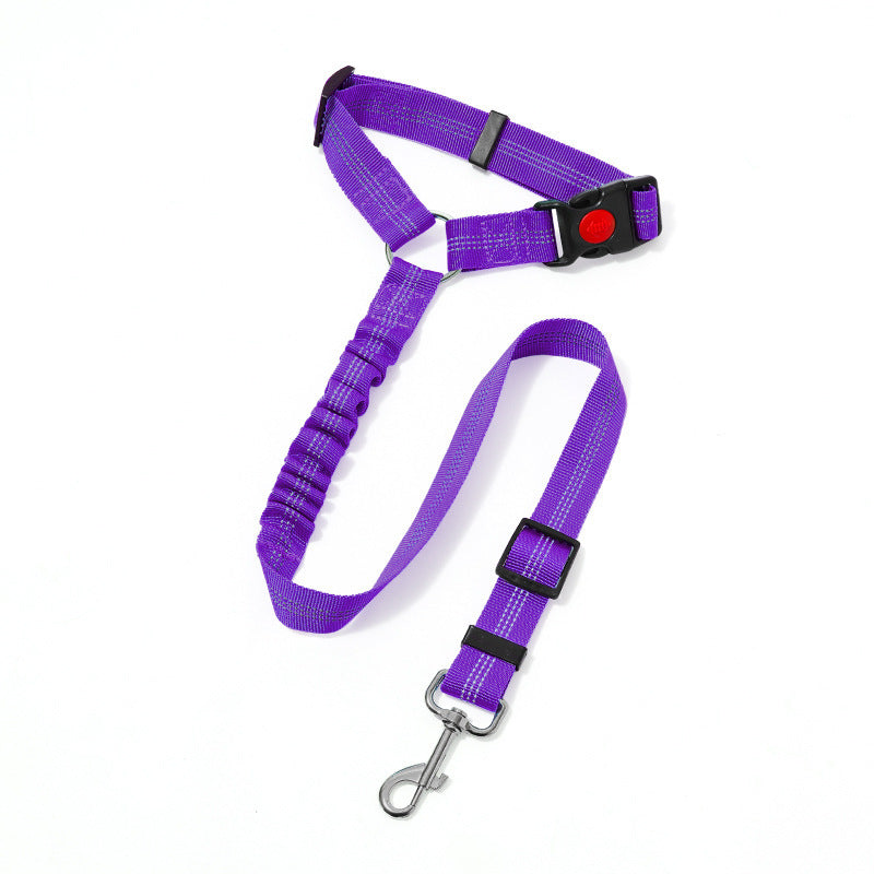 2PC Purple Adjustable Dog Car Safety Seat Belt Leash - Anti-Shock Bungee Headrest Restraint with Reflective Stitching &amp; 316 Stainless Steel Clip