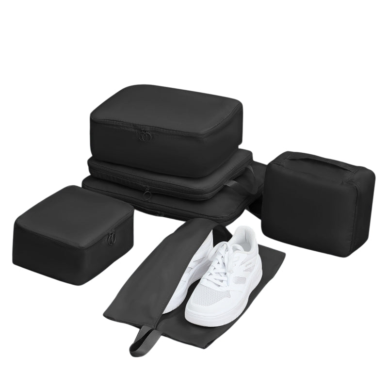 6-Piece Black Memory Fabric Travel Compression Packing Cubes Set - Waterproof, Anti-Wrinkle Luggage Organizer &amp; Space Saver