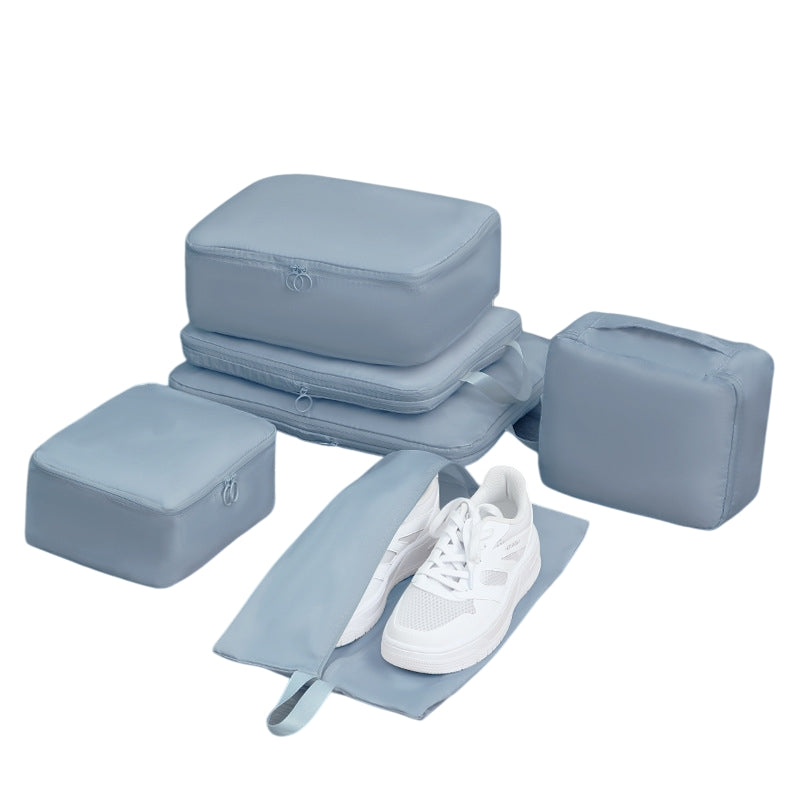 6-Piece Blue Memory Fabric Travel Compression Packing Cubes Set - Waterproof, Anti-Wrinkle Luggage Organizer &amp; Space Saver