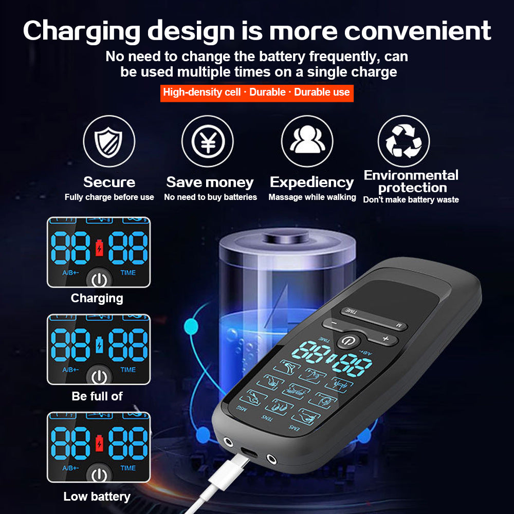 Rechargeable 3-in-1 EMS TENS Microcurrent Massager - Dual Channel, 9 Modes Pain Relief Stimulator with 4 Pairs of Patches