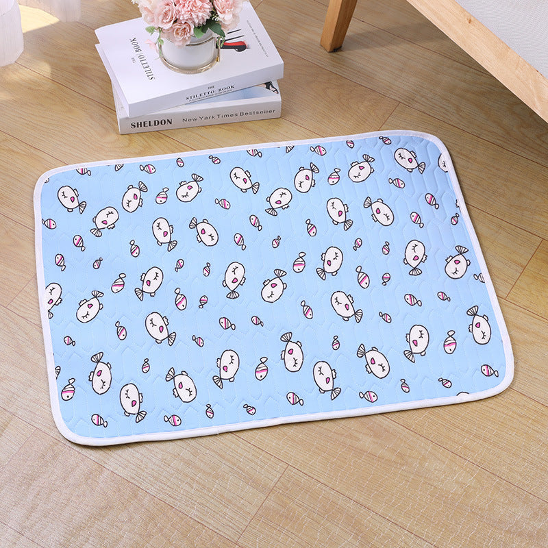 2-Pack Blue Fish Pet Summer Cooling Latex Pad (S Size: 40*30cm) - Breathable Ice Silk &amp; Latex-Filled Dog Bed Cat Sleeping Mat with Non-Slip Base