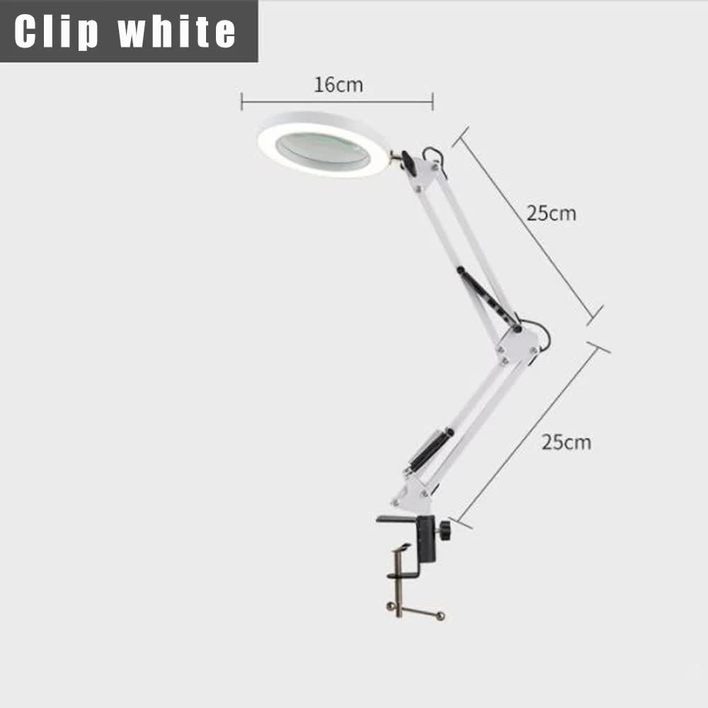 2-in-1 White LED Magnifier Desk Lamp With Clip - Hands-Free, Dimmable 3-Color Light for Crafts &amp; Workbench