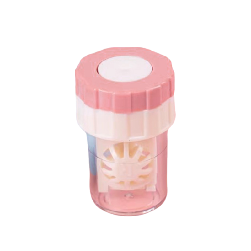 4-PCS Pink Manual Rotation Contact Lens Cleaner Case - Portable Cosmetic Lenses Storage Container &amp; Travel Cleaning Kit
