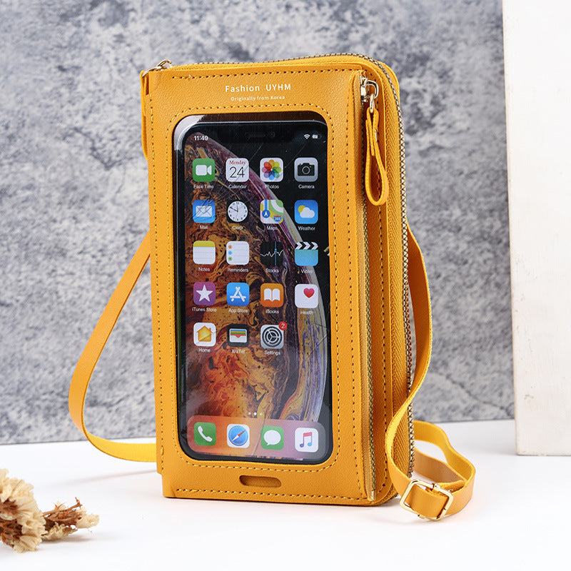 Two-Piece Yellow Set Anti-Theft Touch Screen Mini Crossbody Phone Bag for Women (20x11.5x4.5cm) - Multi-functional PU Leather Wallet Pouch