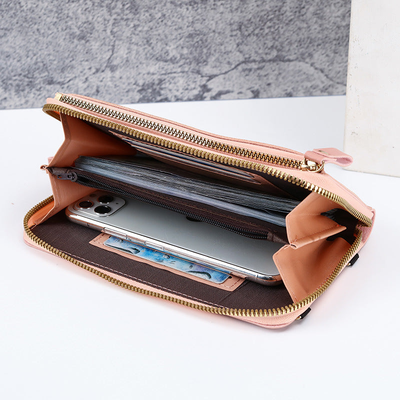 Two-Piece Grey Set Anti-Theft Touch Screen Mini Crossbody Phone Bag for Women (20x11.5x4.5cm) - Multi-functional PU Leather Wallet Pouch