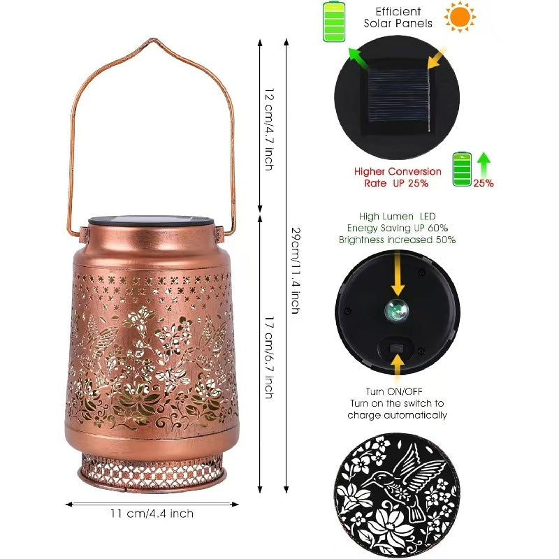 Decorative Solar Butterfly Hanging Lantern(11x11x17CM) - Waterproof Metal Hollow-Carved Outdoor Garden Projection Light for Garden and Patio