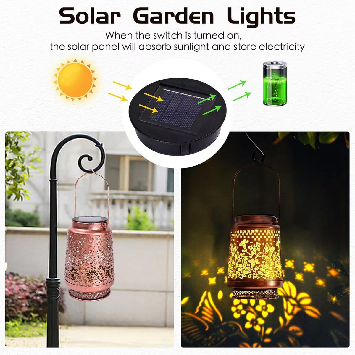 2-Pack Decorative Solar Butterfly Hanging Lantern(11x11x17CM) - Waterproof Metal Hollow-Carved Outdoor Garden Projection Light for Garden and Patio