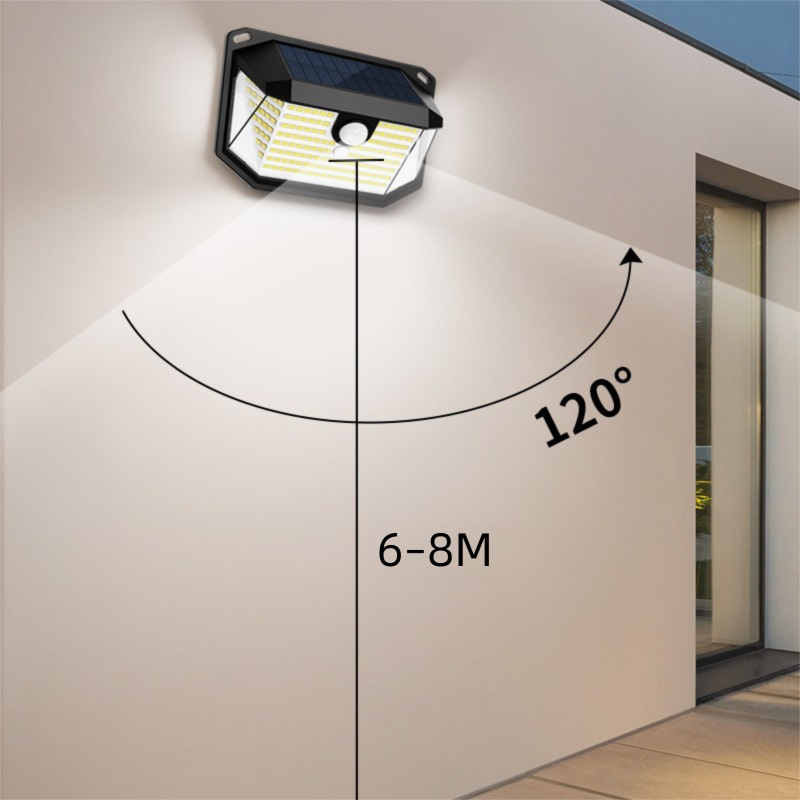 2-Pack Solar Motion Sensor Wall Light(230-Bead LED) -  3 Lighting Modes, IP64 Waterproof, Three-Sided Wide-Angle Lighting for Outdoor Security and Garden Lighting
