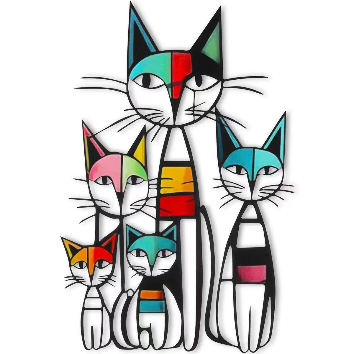 Cute Cartoon Cat Iron Wall Decor(30x19.8CM)- Metal Painted Iron Art Hanging Ornament for Living Room and Bedroom