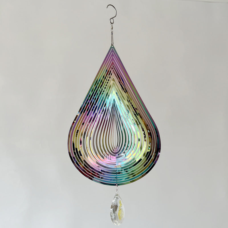 3D Colorful Stainless Steel  Rose Water Drop Wind Chime (25x26CM) - Mirror Reflective Hanging Garden Art and Outdoor Decoration