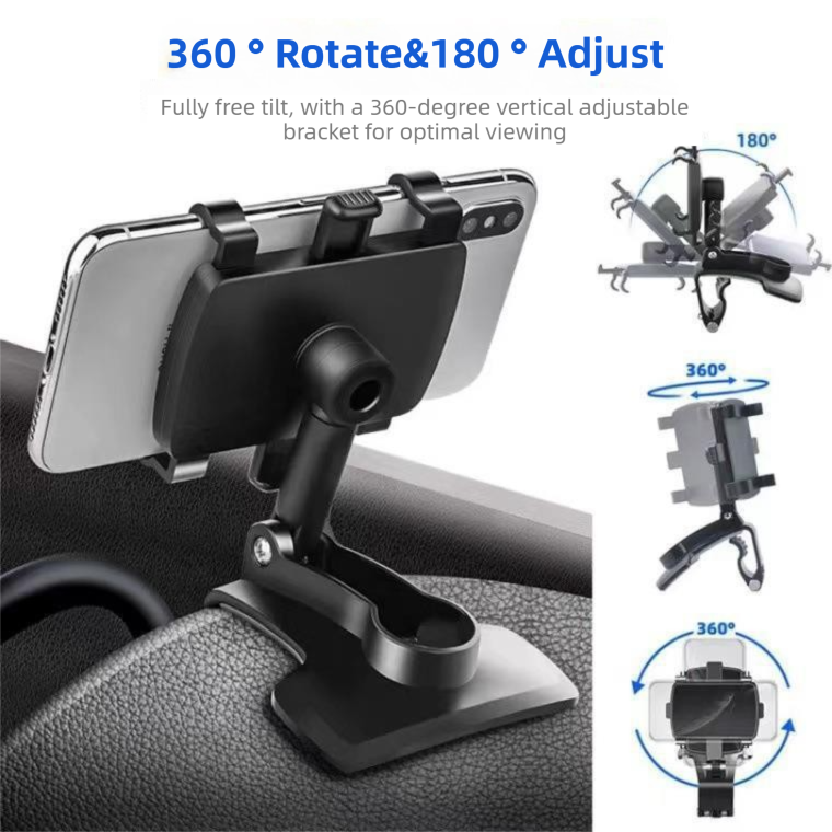 2-Pack Multi-Function 360° ABS Rotating Car Phone Holder - Universal Clip Mount for Dashboard, Rearview Mirror & Sun Visor with Anti-Slip