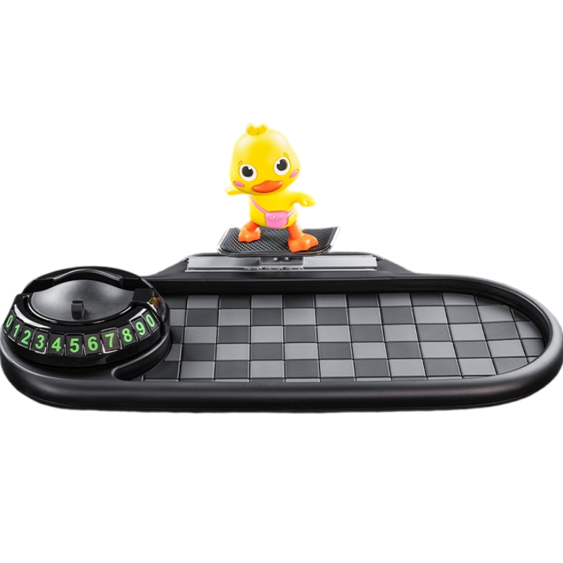 3-in-1 Cute duck Car Dashboard PVC Anti-Slip Mat - 360° Phone Holder &amp; Magnetic Parking Plate, Washable, Non-Marking Grip
