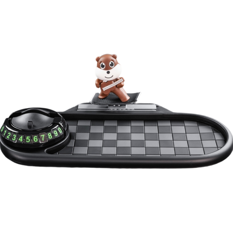 3-in-1 Cute mouse Car Dashboard PVC Anti-Slip Mat - 360° Phone Holder &amp; Magnetic Parking Plate, Washable, Non-Marking Grip