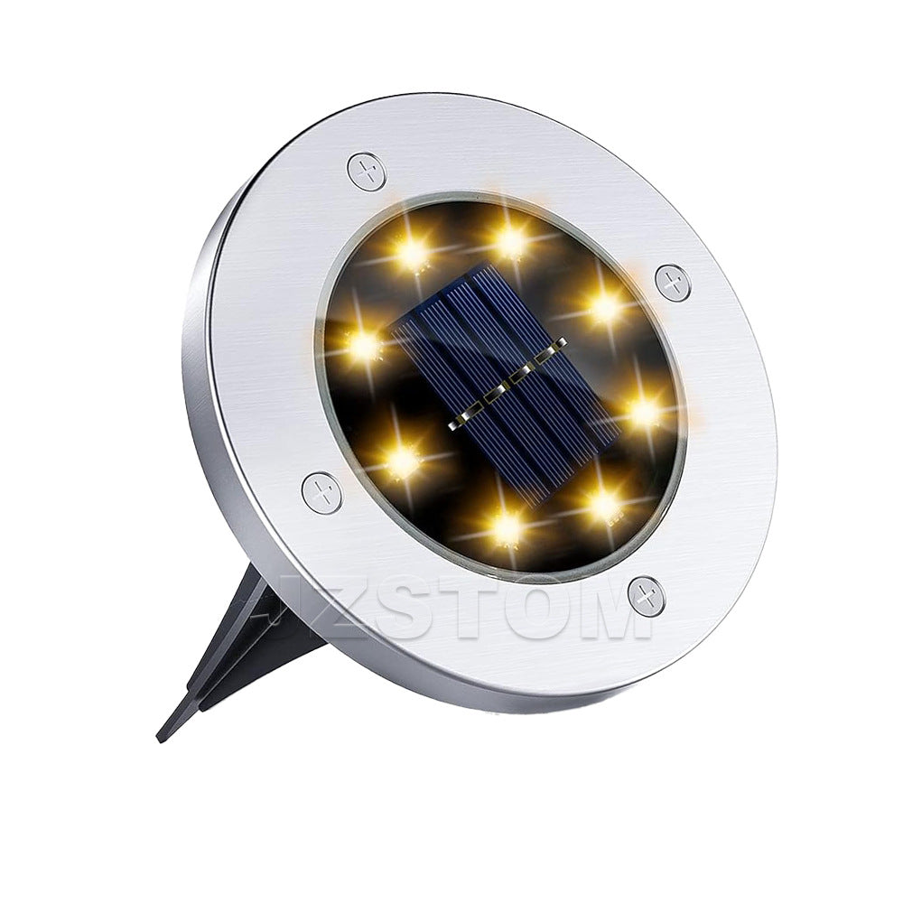 4-Pack Classic Large 8 LED Solar In-Ground Yellow Light Set (12  x 12  x 13 cm) - Stainless Steel Waterproof Garden Spike Lamps for Lawn &amp; Pathway