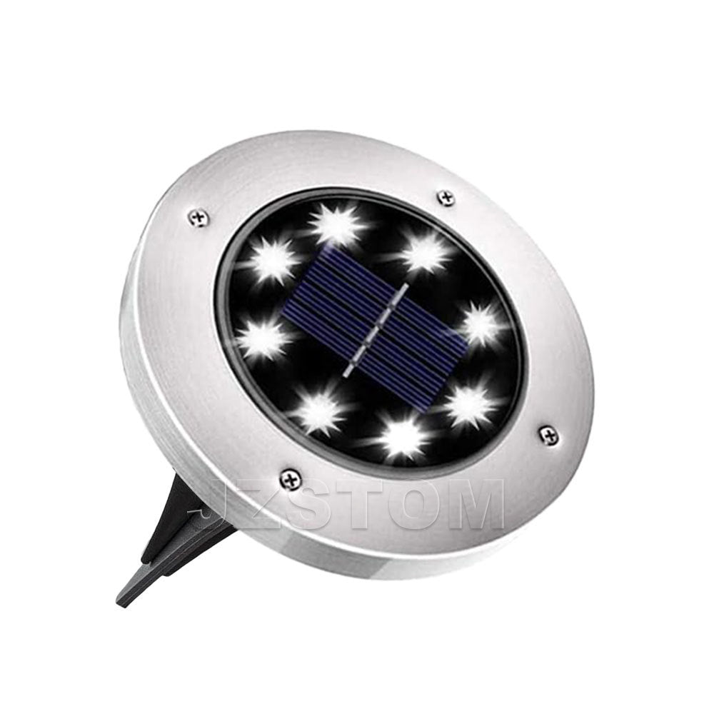 4-Pack Classic Large 8 LED Solar In-Ground White Light Set (12  x 12  x 13 cm) - Stainless Steel Waterproof Garden Spike Lamps for Lawn &amp; Pathway