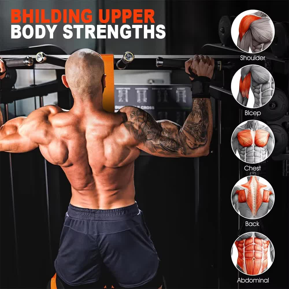 Orange (225lb)Heavy Duty Pull-Up Assist Strap System With Foam Handles - Adjustable Resistance Trainer for Pull-Ups and Home Gym Workouts
