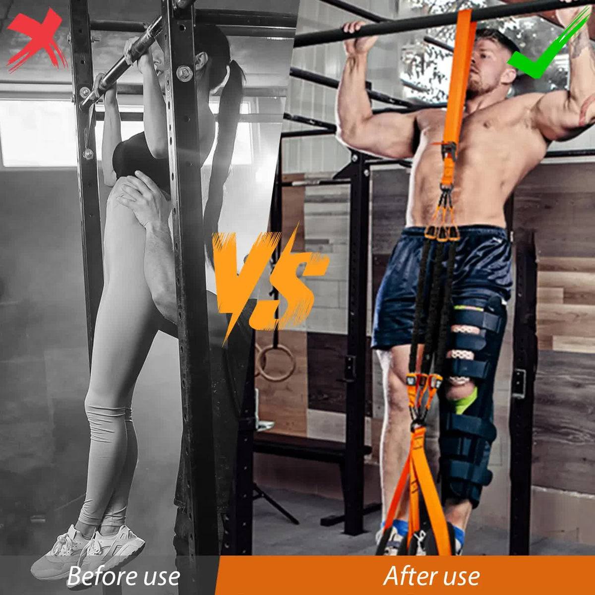 Orange (300lb)Heavy Duty Pull-Up Assist Strap System With Foam Handles - Adjustable Resistance Trainer for Pull-Ups and Home Gym Workouts