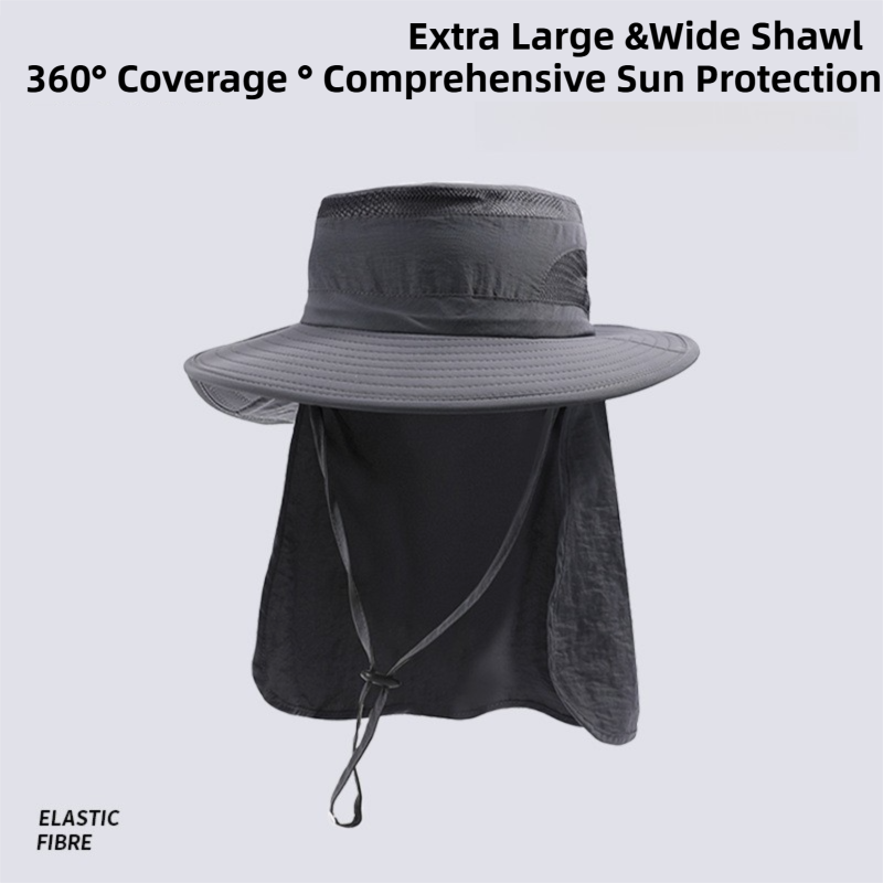 2-Pack Dark Grey Men's Adjustable Sun Protection Hat - Wide Brim, Deep Crown, Quick Dry Breathable Sun Cap with Neck Flap for Hiking & Outdoors