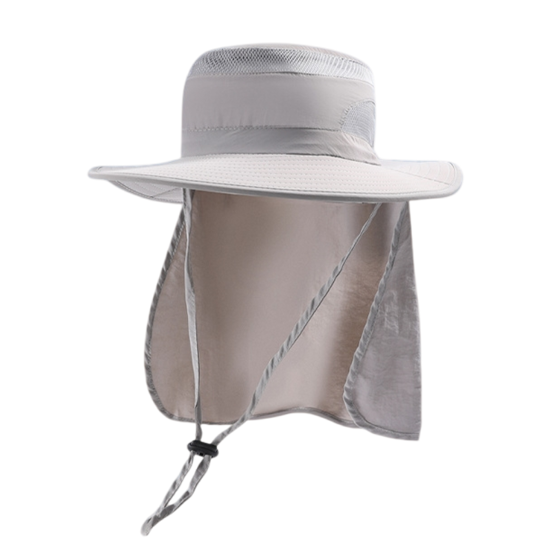 2-Pack Light Grey Men&#39;s Adjustable Sun Protection Hat - Wide Brim, Deep Crown, Quick Dry Breathable Sun Cap with Neck Flap for Hiking &amp; Outdoors