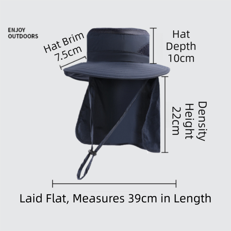 2-Pack Light Grey Men's Adjustable Sun Protection Hat - Wide Brim, Deep Crown, Quick Dry Breathable Sun Cap with Neck Flap for Hiking & Outdoors