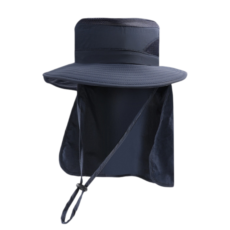 2-Pack Dark Blue Men's Adjustable Sun Protection Hat - Wide Brim, Deep Crown, Quick Dry Breathable Sun Cap with Neck Flap for Hiking & Outdoors