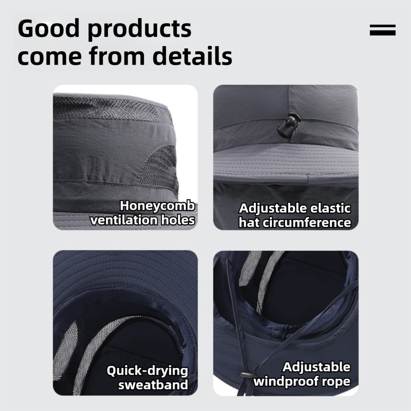 2-Pack Dark Blue Men's Adjustable Sun Protection Hat - Wide Brim, Deep Crown, Quick Dry Breathable Sun Cap with Neck Flap for Hiking & Outdoors