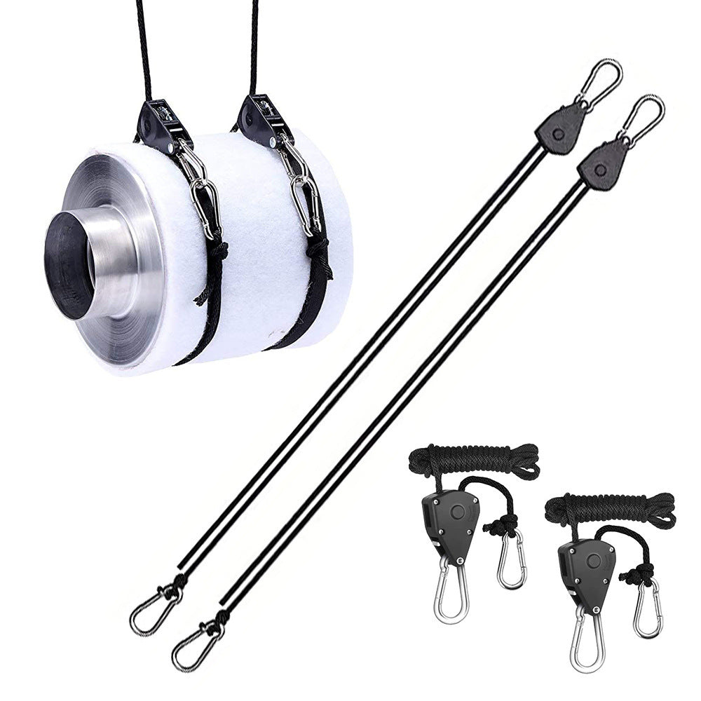 4-Pack 2M Heavy Duty Grow Light Hanger Rope Ratchet - All Black Adjustable Aluminum Pulley System - 50KG+ Load, Auto-Lock Anti-Slip for Tent &amp; Hydroponics