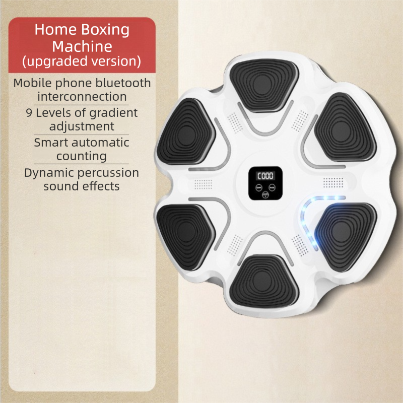 White 6-Target Sensor Smart Bluetooth Music Boxing Training Machine - Punch Counter, USB Rechargeable, Drill-Free Wall Punch Pad for Boxing Sport Agility Reaction