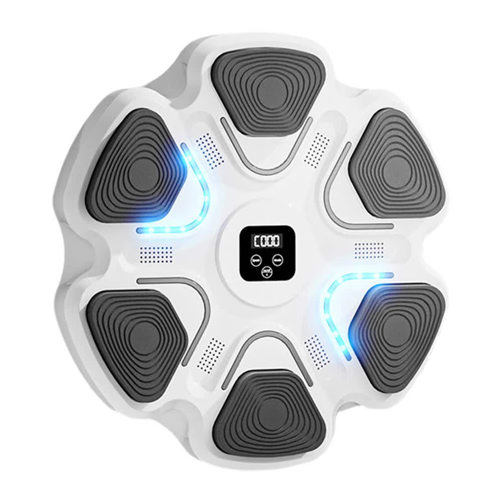 White 6-Target Sensor Smart Bluetooth Music Boxing Kit with Parent-Child Gloves - Electronic Wall Punch Pad, Drill-Free &amp; Detachable, Screen Counter, USB Rechargeable