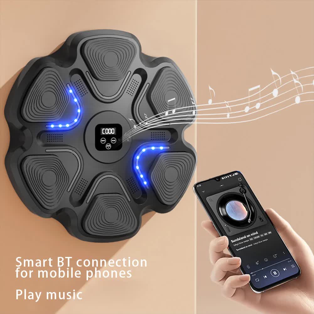 Black 6-Target Sensor Smart Bluetooth Music Boxing Training Machine - Punch Counter, USB Rechargeable, Drill-Free Wall Punch Pad for Boxing Sport Agility Reaction