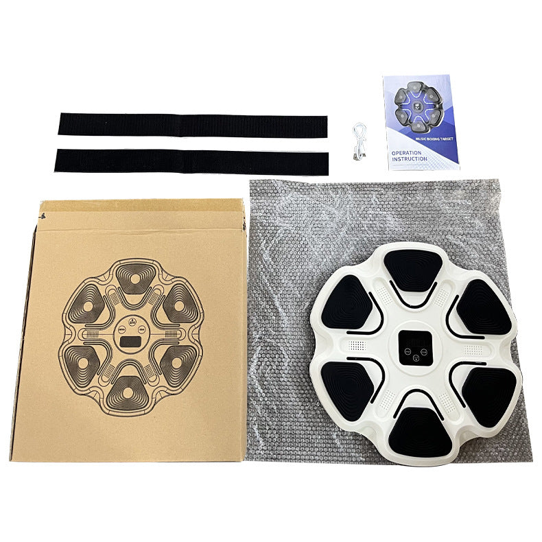 Black 6-Target Sensor Smart Bluetooth Music Boxing Kit with Parent-Child Gloves - Electronic Wall Punch Pad, Drill-Free & Detachable, Screen Counter, USB Rechargeable